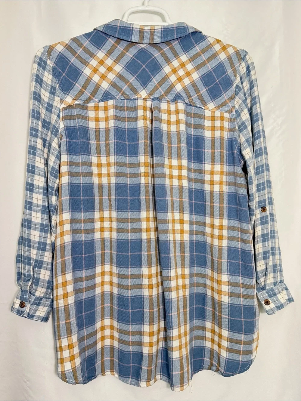 Maurices Blue and Tan Plaid Button-Down Shirt